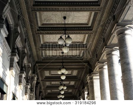 Details Of Ceiling Of Gallery In Rome, Italy. City Street