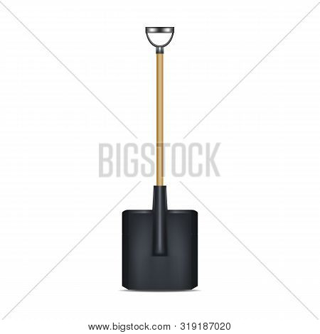 Realistic Detailed 3d Black Blank Shovel Empty Template Mockup Equipment For Agriculture And Gardeni