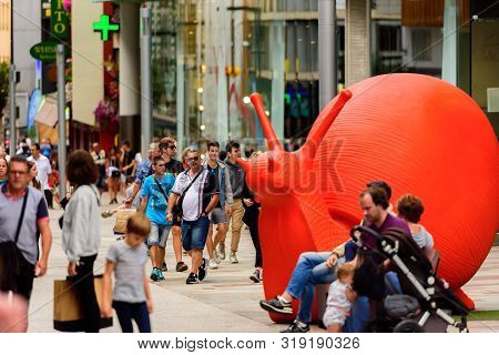 Escaldes Engordany, Andorra : 2019 August 22 :  Andorra La Vella. People Walk In The Comercial Stree