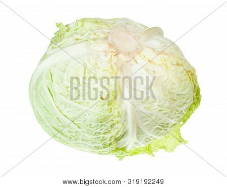 Ripe Cabbagehead Of Savoy Cabbage Isolated On White Background