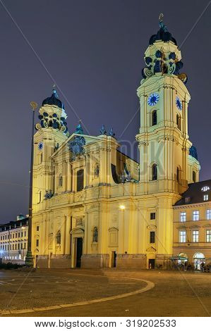 Theatine Church Of St. Cajetan Is A Catholic Church In Munich, Germany. Built From 1663 To 1690. Eve