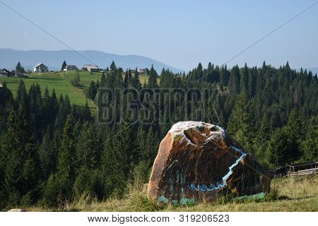 Ethnographic Drawing On Stone On Carpatians. Ukraine