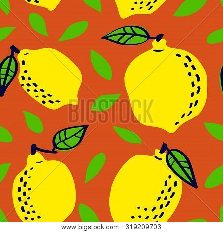 Fresh Lemon Fruit Seamless Pattern, Abstract Repeated Background. Citrus Design For Paper, Cover, Fa