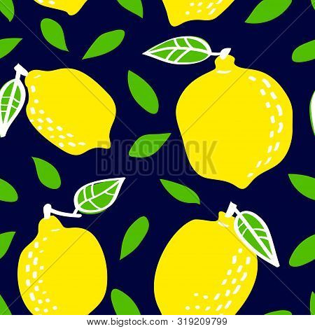 Fresh Lemon Fruit Seamless Pattern, Abstract Repeated Background. Citrus Design For Paper, Cover, Fa