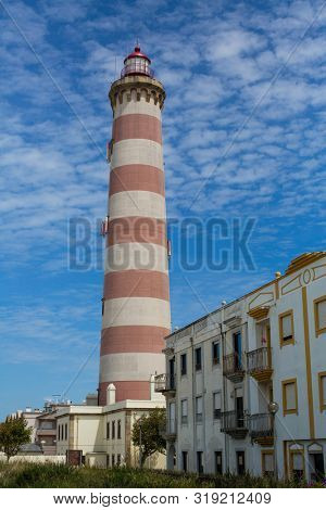 Lighthouse of Praia da Barra, also known as the Aveiro Lighthouse, Portugal.