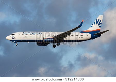 Frankfurt / Germany - December 6, 2012: Sunexpress Boeing 737-800 Tc-snl Passenger Plane Landing At 