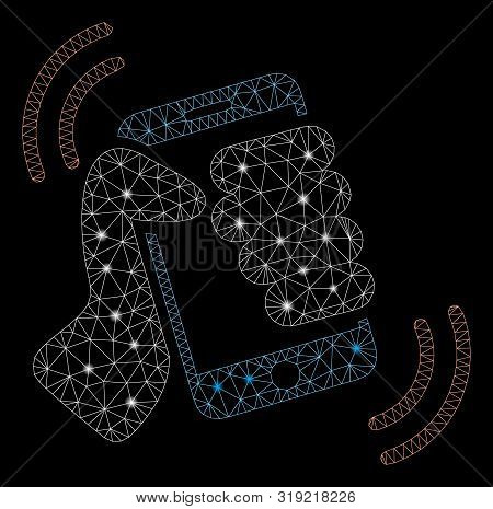 Glowing Mesh Smartphone Ring With Lightspot Effect. Abstract Illuminated Model Of Smartphone Ring Ic