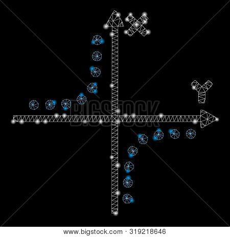 Bright Mesh Hyperbola Plot With Glow Effect. Abstract Illuminated Model Of Hyperbola Plot Icon. Shin