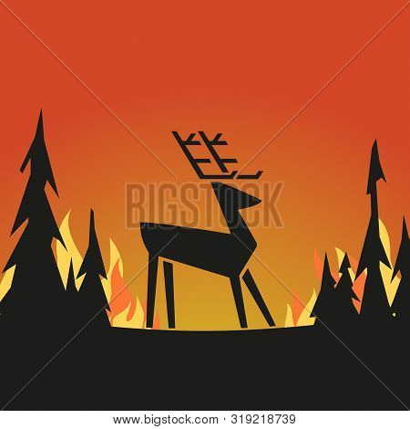 Prevent Forest Fires Flat Color Vector Icon. Avoid, Reduce Forest Fire Disaster Damage Concept. Wild