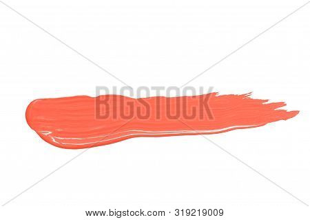 Smear Coral Paint. White Isolate. Blank. Closeap.