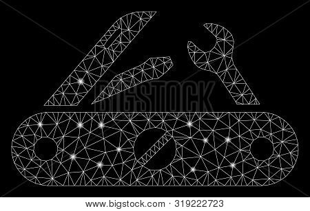 Flare Mesh Multitool Knife With Glitter Effect. Abstract Illuminated Model Of Multitool Knife Icon. 