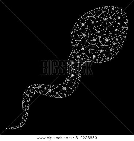 Glossy Mesh Spermatozoon With Sparkle Effect. Abstract Illuminated Model Of Spermatozoon Icon. Shiny