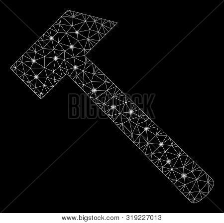 Flare Mesh Hammer Tool With Lightspot Effect. Abstract Illuminated Model Of Hammer Tool Icon. Shiny 