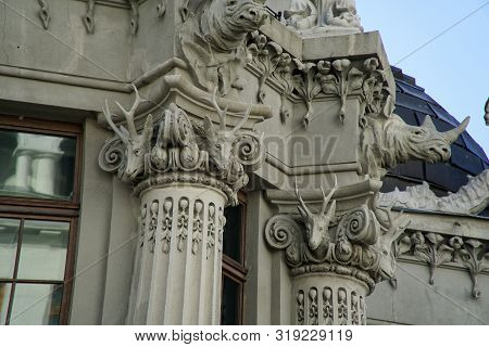 Kyiv, Ukraine - July 6, 2018: House With Chimeras In The Center Of Kiev. Art Nouveau Building With S