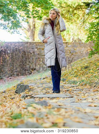 Puffer Fashion Trend Concept. Oversized Jacket Trend. Puffer Jacket Casual And Comfortable Style. Gi
