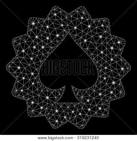 Glowing Mesh Spades Token With Sparkle Effect. Abstract Illuminated Model Of Spades Token Icon. Shin
