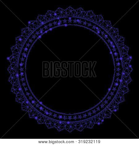 Glowing Mesh Rosette Circular Star Frame With Glare Effect. Abstract Illuminated Model Of Rosette Ci