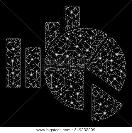 Bright Mesh Statistics With Glitter Effect. Abstract Illuminated Model Of Statistics Icon. Shiny Wir