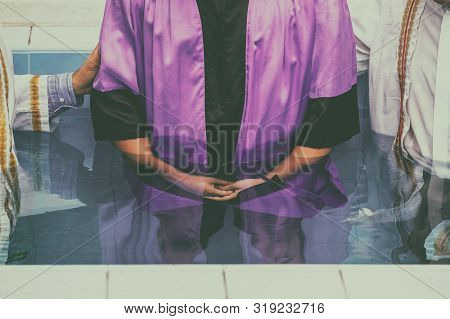 Young Man Baptized By His Pastor In The Outdoor Pool. Vintage Retro Picture Style Added.