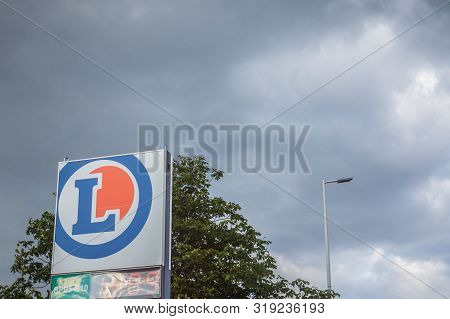 Lyon, France - July 15, 2019: E Leclerc Logo In Front Of Their Local Supermarket In Lyon. Edouard Le