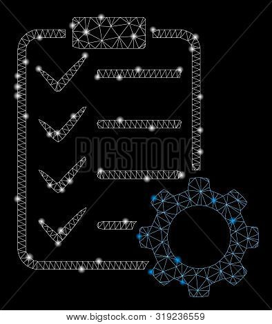 Glowing Mesh Smart Contract Gear With Sparkle Effect. Abstract Illuminated Model Of Smart Contract G