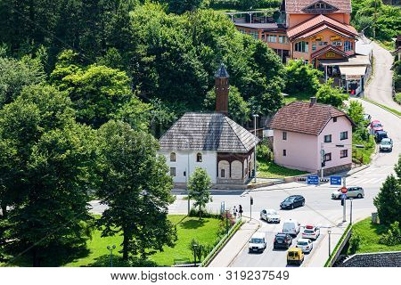 Jajce, Bosnia And Herzegovina - July 16, 2019. Old Mosque, Ibrahim-begova Dzamija