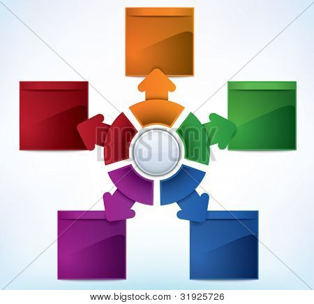 Obchodní prezentace Diagram s pěti různými barevné pole pro text a statistiky - JPG verze