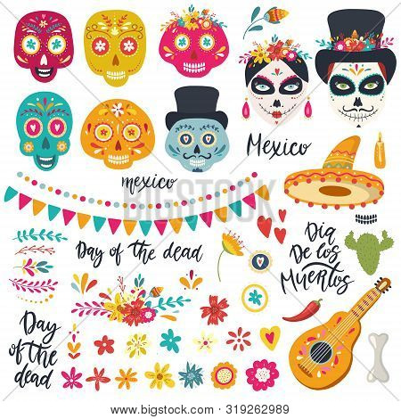 Set Of Elements For Day Of The Dead, Dia De Los Muertos
