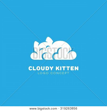 Cloudy Kitten Logo Design Template. Vector Illustration.