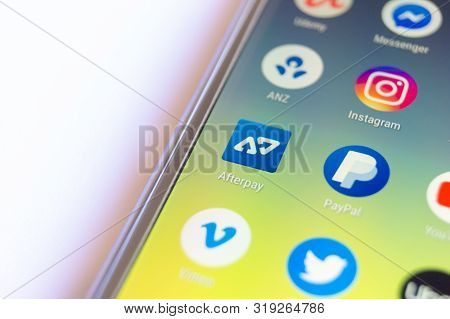 Melbourne, Australia - July 23rd 2019: Afterpays Mobile Application Icon Surrounded By Icons For Fin