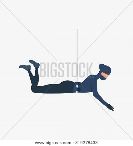 Burglar Roping Down. Car Burglary, Thieves, Criminals Wearing Black Clothes. Crime Concept. Vector I