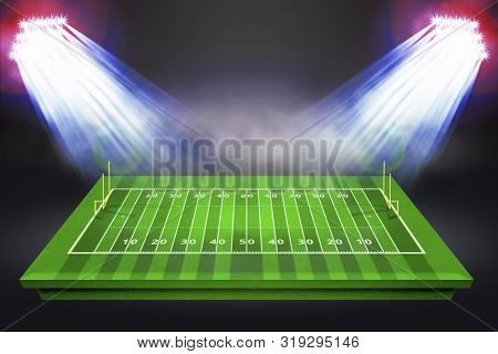 Perspective Of Football Field. Football Stadium With White Lines Marking The Pitch. Perspective Elem