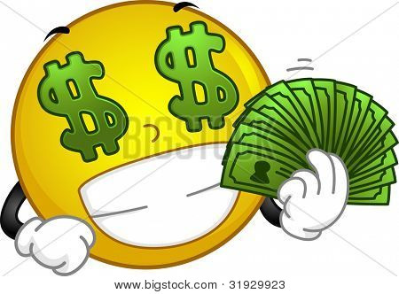 Ilustración con una carita sonriente amantes del dinero