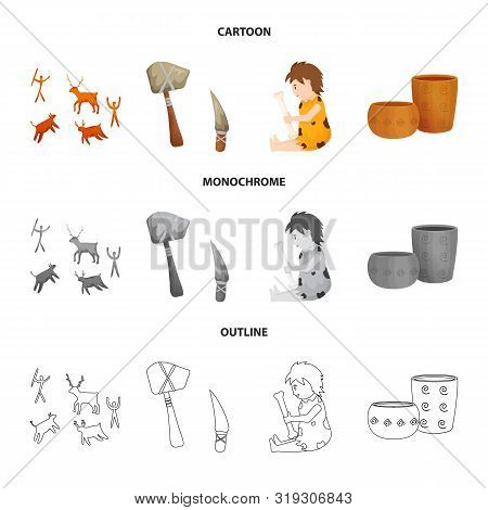 Vector Design Of Evolution And Neolithic Logo. Set Of Evolution And Primeval Vector Icon For Stock.