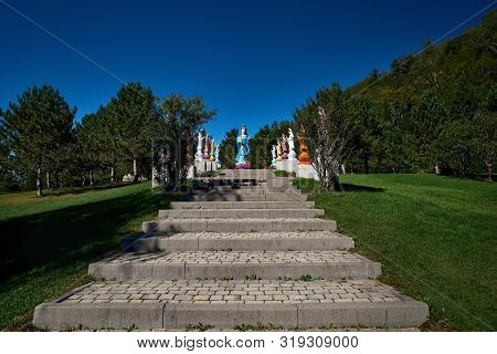 Harrington, Quebec, Canada - September 23, 2018: Main Temple Of The The Tam Bao Son Monastery And Va