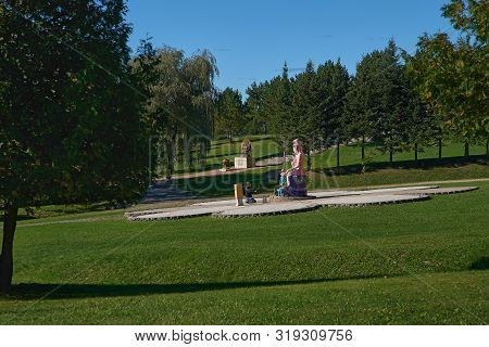 Harrington, Qc, Canada - September 23, 2018: Tourists At The Tam Bao Son Buddhist Temple In Quebec D