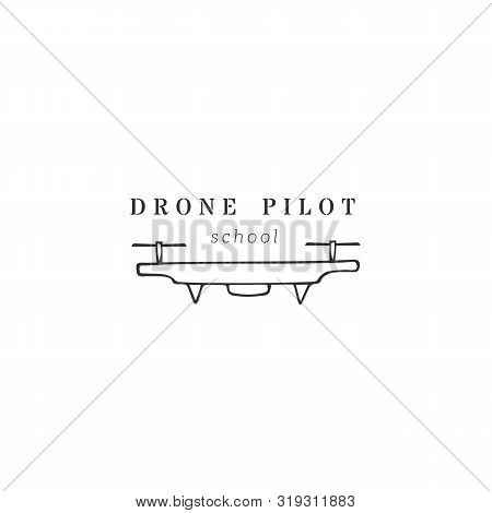 Hand Drawn Vector Logo Template. Drone, Remote Sensing Application.