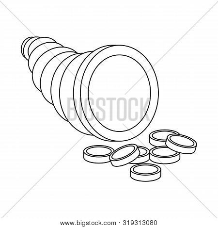 Vector Design Of Cornucopia And Money Sign. Set Of Cornucopia And Gold Vector Icon For Stock.