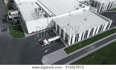 The Truck Is Loaded In The Logistics Center Top View