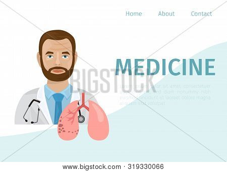 Doctor Therapist And Human Lungs Cartoon Vector Illustration. Concept Of Pulmonary Fibrosis, Tubercu