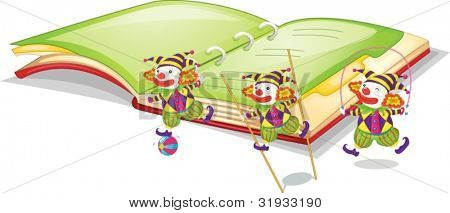 Illustratie van 3 clowns voor een boek