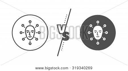 Facial Recognition Sign. Versus Concept. Face Biometrics Line Icon. Head Scanning Symbol. Line Vs Cl