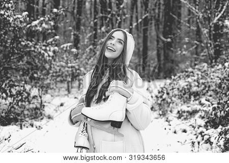 Happy Winter Girl. Outdoors. Joyful Beauty Young Woman Having Fun In Winter Park. Winter Woman Snow.