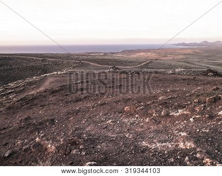 Area Of Montana Roja, Lanzarote, Canary Islands. Montana Roja Is A Volcano In Playa Blanca, Lanzarot