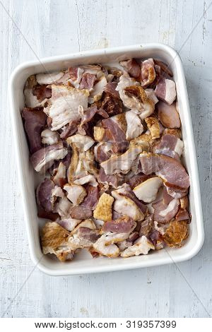 Close Up Of Rustic Bacon Ends Food Ingedients