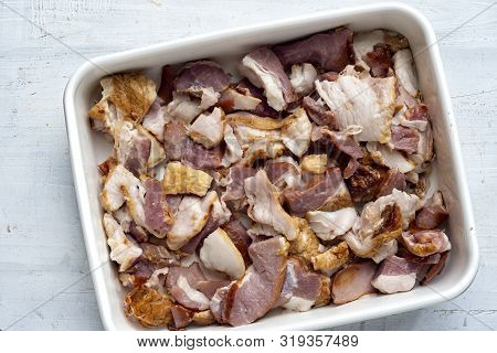 Close Up Of Rustic Bacon Ends Food Ingedients