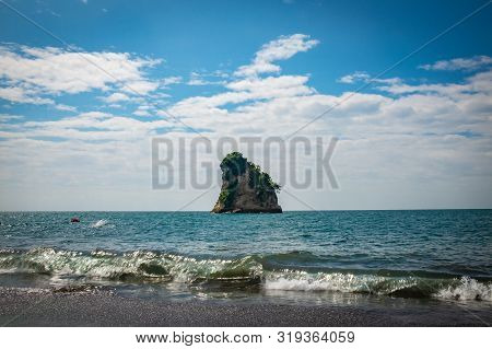 The Small Quesillo Island In The Pacific Ocean In Front Of The Tumaco Beach