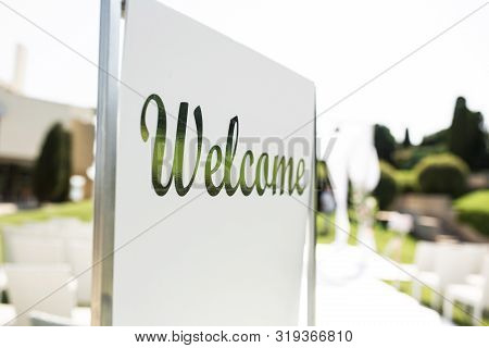 Beautiful Outgoing Wedding Set Up. Romantic Wedding Ceremony , Wedding Outdoor On The Lawn Water Vie