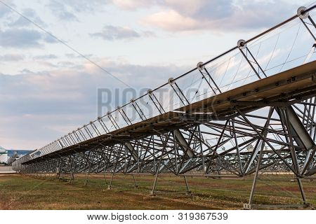 Logrosan, Extremadura, Spain - March 23, 2019: View Of The Concentrators And Solar Panels Of The Sol