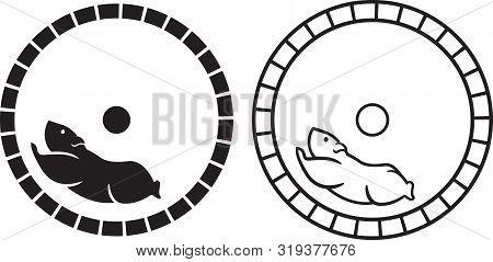 Hamster Running In Hamster Wheel. Rat Race Concept Vector Illustration